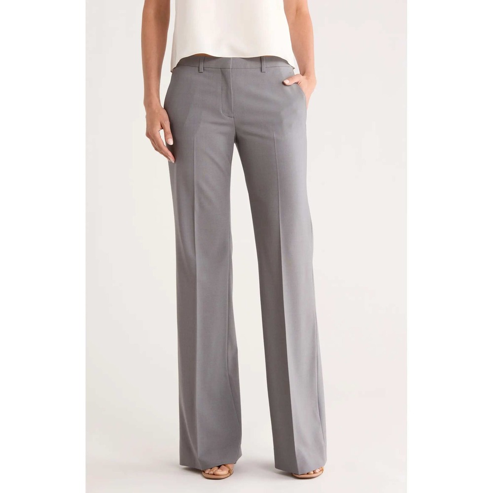 Theory Wide Leg Wool Blend Dress Pants Gray Professional Trousers Size 2